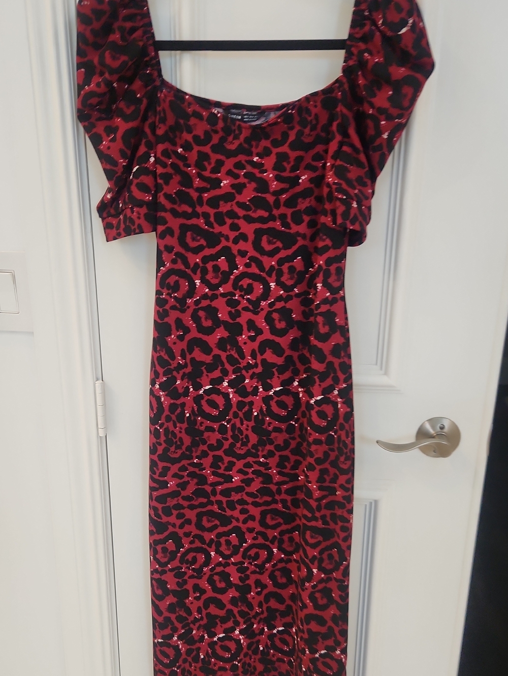 SHEIN Red and Black One-Shoulder Leopard Print Maxi Dress